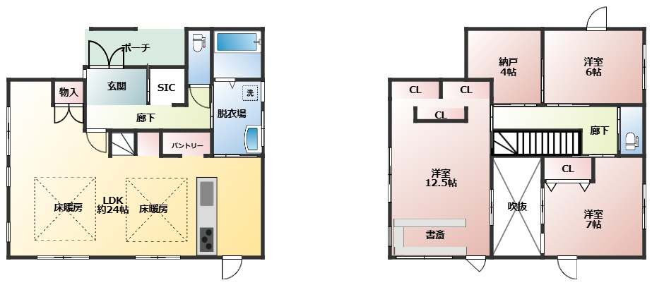 加古川市尾上町養田　中古戸建の間取り|3SLDK。陽光に包まれる、リビングダイニング。吹き抜けから降り注ぐ陽光で、昼間は電気いらずでお過ごし頂けます。