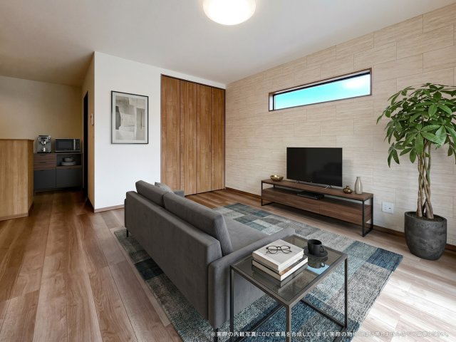 【居間・リビング】 | 【LDK　CG家具設置イメージ】
※画像内に含まれる家具家電はCGで作成されたイメージです。実際の物件には付帯しません。