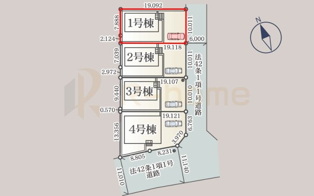 ひたちなか市平磯遠原町第2　新築戸建て　1号棟の区画図|大きなお買い物だからこそ、メリット・デメリットを伝えさせて頂きます。
R-homeにお任せください♪