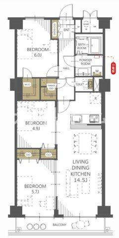 日商岩井グリーンサイドマンションの間取り|3LDK