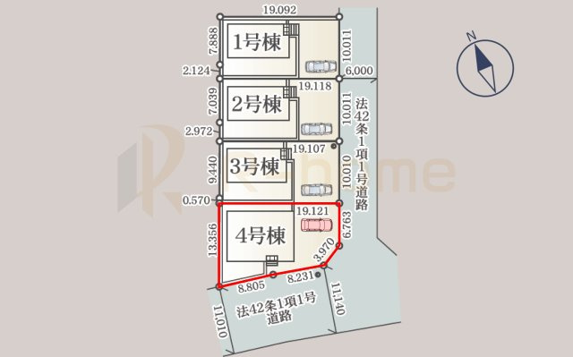 ひたちなか市平磯遠原町第2　新築戸建て　4号棟の区画図|大きなお買い物だからこそ、メリット・デメリットを伝えさせて頂きます。
R-homeにお任せください♪