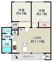 【間取り】 | 洋室が２部屋の２LDK！２列型のキッチンがよりお洒落な印象です！
