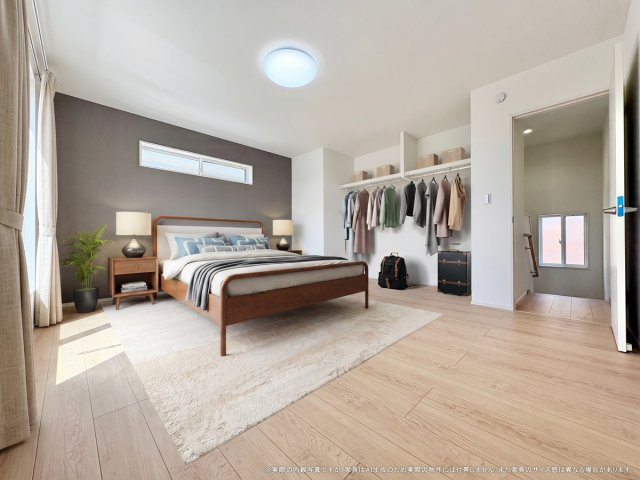 【寝室】 | 【主寝室　CG家具設置イメージ】
※画像内に含まれる家具家電はCGで作成されたイメージです。実際の物件には付帯しません。
