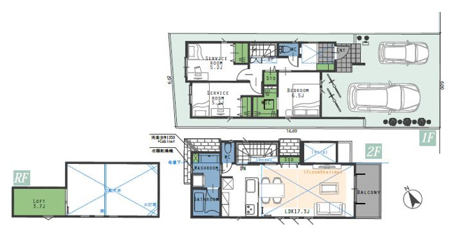 【間取り】 | 杉並区成田西１丁目　新築戸建て　２号棟 | 1LDK+2S・土地101.60ｍ2・建物94.15ｍ2