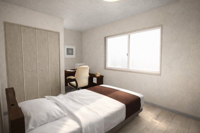 松川町3階建プラン　建築条件付土地の完成予想図|【洋室6帖/イメージパース】参考プランを基に1から作成したイメージパースです。完成後の暮らしを具体的に想像していただき、お家の魅力をリアルに体感してください！