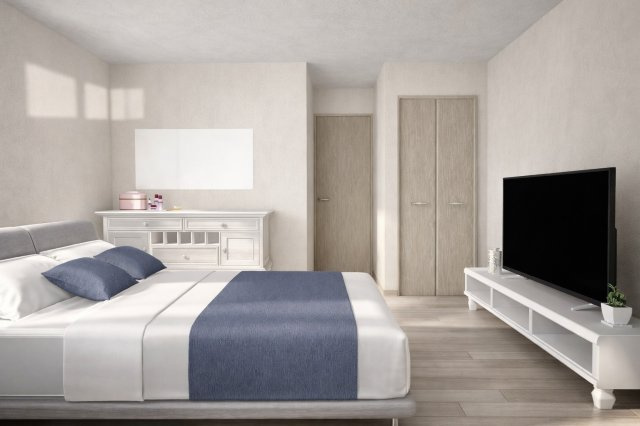 松川町3階建プラン　建築条件付土地の完成予想図|【洋室6.25帖/イメージパース】扉を開ければすぐバルコニー。風通しが良く、季節の心地よさを感じられる、爽やかな住まいのプライベート空間