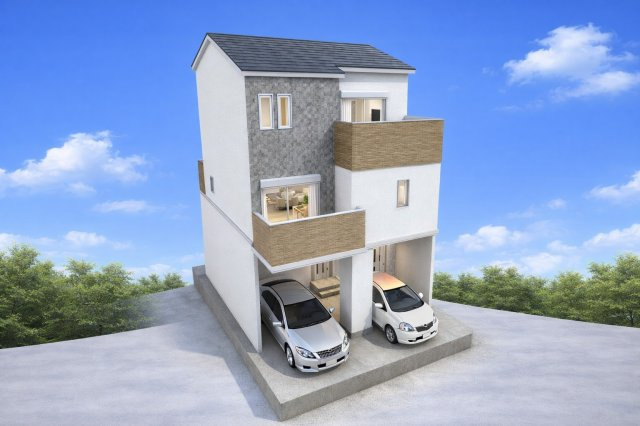 松川町3階建プラン　建築条件付土地の外観パース