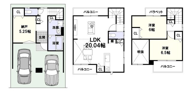 松川町3階建プラン　建築条件付土地の参考プラン