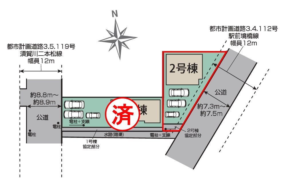郡山市本町２丁目　　　２号棟　　　橘小学校、郡山第3中学区の外観|南東側から見た駐車場を含む外観♪