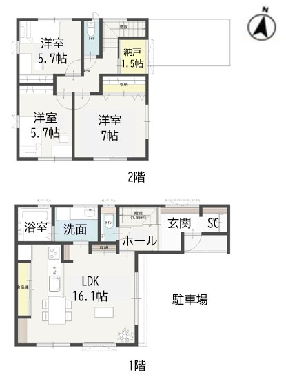中央区長潟1丁目B棟　新築戸建の間取り