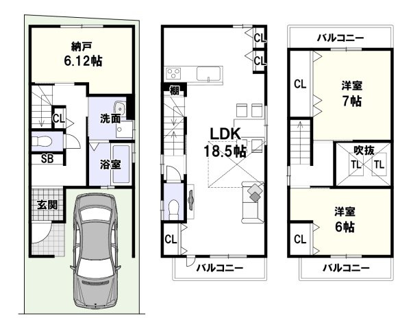 明野町Bプラン　建築条件付土地の参考プラン