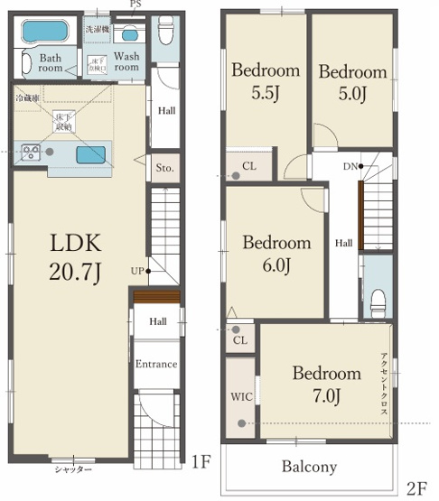 【間取り】 | Terrechez奥田1期1号棟 | 部屋数が多くてプライベートも守られます。