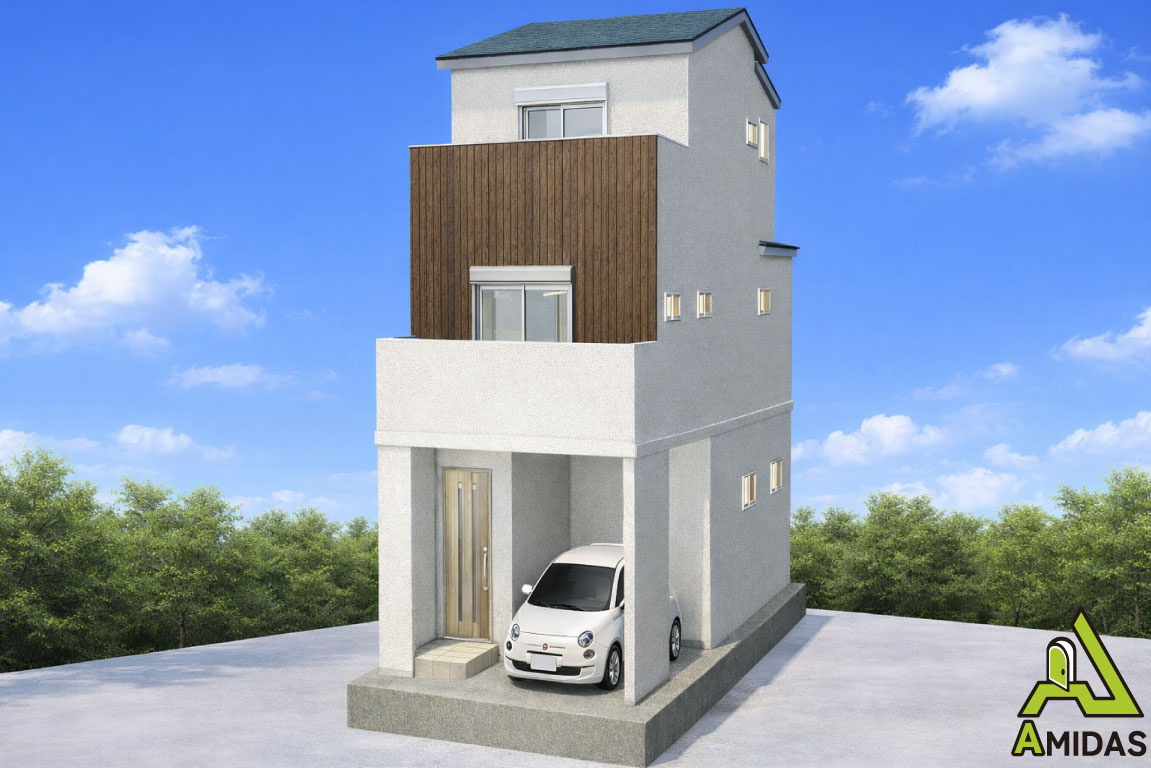 南庄所町Bプラン　建築条件付土地の外観パース|新築参考プラン：建物1699万円、建物面積91.24m2