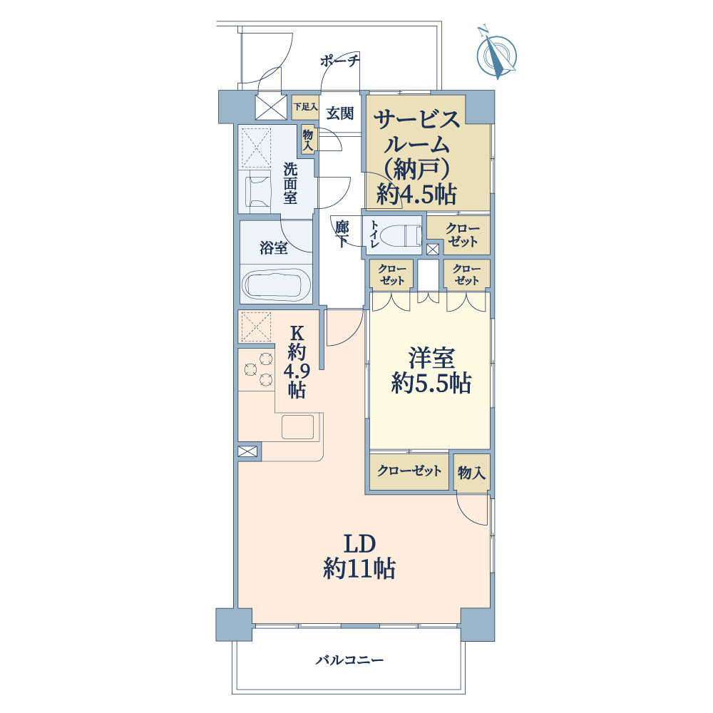 マイキャッスル宮前平パークヒルズの間取り|1SLDK×南東角部屋