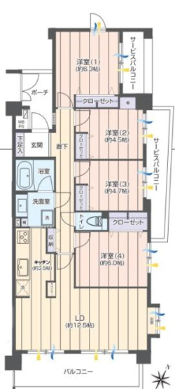 【間取り】 | ヒルズ市が尾ブライトステージ | 販売価格：６，３９９万円　間取り：４ＬＤＫ　空室（ご見学可能ですのでお気軽にお問合せください）