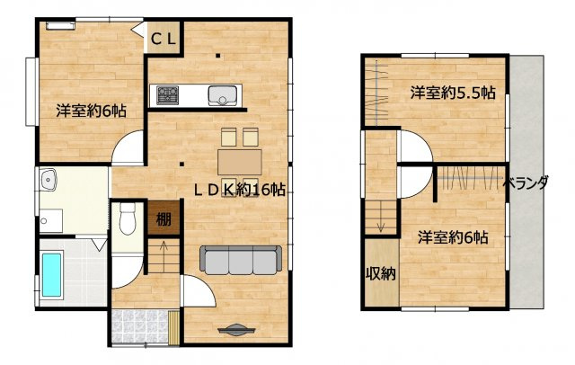 千年1丁目　中古戸建ての間取り|リフォーム後の間取図です。