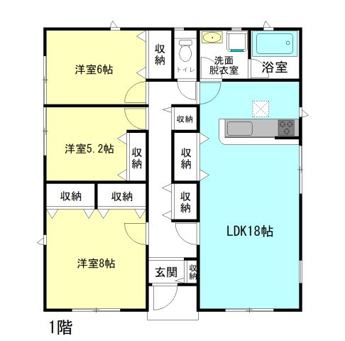 【間取り】 | クレイドルガーデン高崎市箕郷町上芝第8ー③ | 人気の「平屋」住宅登場です！
水回りを最短距離で結んだラクラク家事同線！