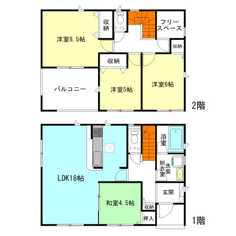 【間取り】 | クレイドルガーデン高崎市箕郷町上芝第8ー① | 全居室南向き＋フリースペース付き4LDK！
フリースペースは書斎や納戸、テレワークルームなど用途多彩！