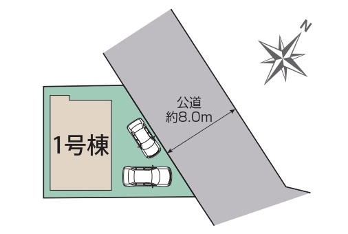 東村山市恩多町1丁目・全1棟　新築一戸建　～収納豊富～の区画図|駐車2台可能です。(車種制限あり)