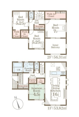 熊本市西区上代3丁目第1-4棟（2号棟）の間取り|全居室収納付きで便利です。