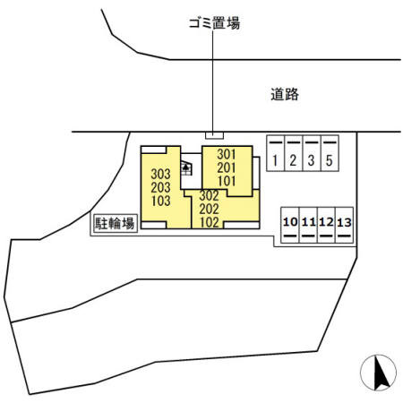 稲城市長峰２丁目のアパートの区画図
