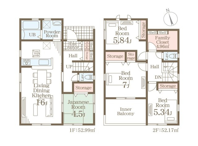 熊本市西区上代3丁目第1-4棟（3号棟）の間取り|全居室収納付きで便利です。