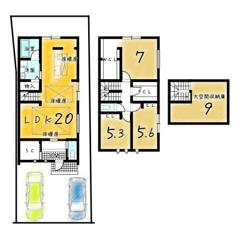 浄福寺通一条下る東西俵屋町　建築条件付土地の参考プラン|【新築参考プラン】建物価格2380万円、延床面積100.19㎡