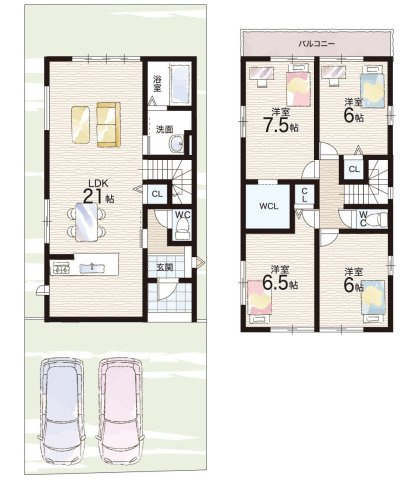 京田辺市草内穴口　第1期　新築一戸建ての間取り