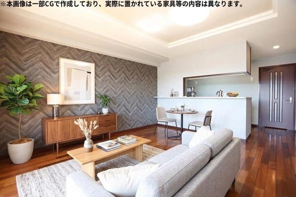 ロフティ羽屋の居間・リビング|15.1帖の広々としたリビングは南側に面しており、たっぷりと日差しを取り込みます！
※本画像はCGで作成しており、実際に現地に家具は置かれておりません。また、価格に家具は含まれておりません。