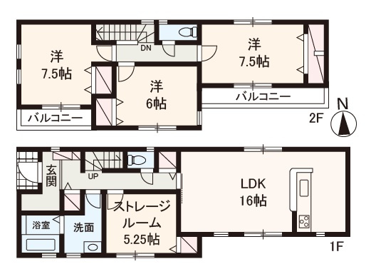 【間取り】 | Livele Garden.S松原市天美我堂2丁目　1号棟 | 豊富な収納・ゆとりの広さ、家族が快適に暮らせる3SLDK新築戸建！カースペース並列2台分有り(車種による)。