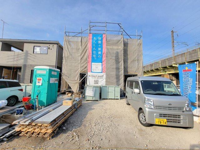 【Cradle Garden】下野市下古山 第6　全2邸の前面道路含む現地写真|〇1号棟【4LDK+テレワークルーム+カースペース2台】
16帖広々リビングに水回り集中家事動線、2階には3部屋の他に使い勝手便利なテレワークスペース付♪
※2025年12月撮影