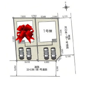 【Cradle Garden】下野市下古山 第6　全2邸の区画図|〇南道路に面した全２邸♪
スーパー、ドラックストアも徒歩圏内に多数点在し、生活便利な住環境♪休日のお買い物もラクラク♪