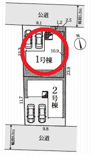 岡崎市井田町第2　新築分譲住宅　全2棟　1号棟の区画図