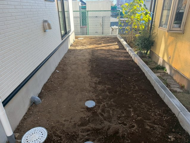 川口市八幡木第５　新築一戸建て　1号棟の庭|お庭の付いた物件です