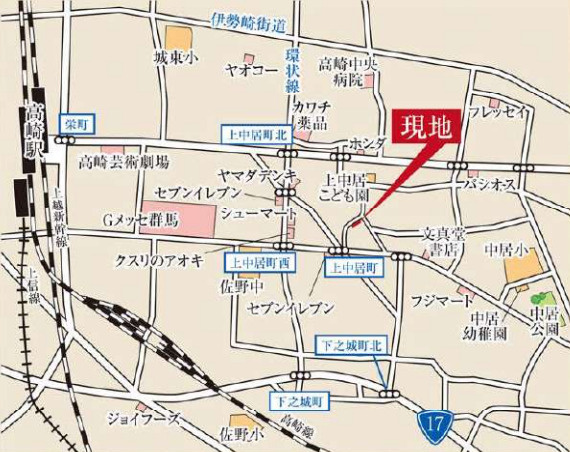【新築】高崎市上中居町3期　３号棟(全３棟)　グラファーレ　新築建売分譲の地図