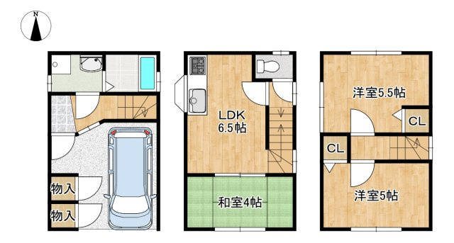 北野田　中古戸建の間取り|南北二振り分けられ風通しの良い3DKの間取りです♪