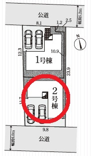 岡崎市井田町第2　新築分譲住宅　全2棟　2号棟の区画図