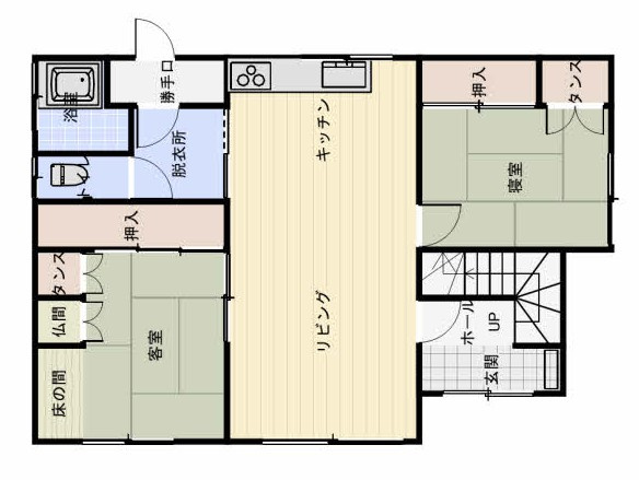 北見市南町1　中古住宅の間取り|1F間取り　LDK16帖　和室6帖X2室　収納多いです。