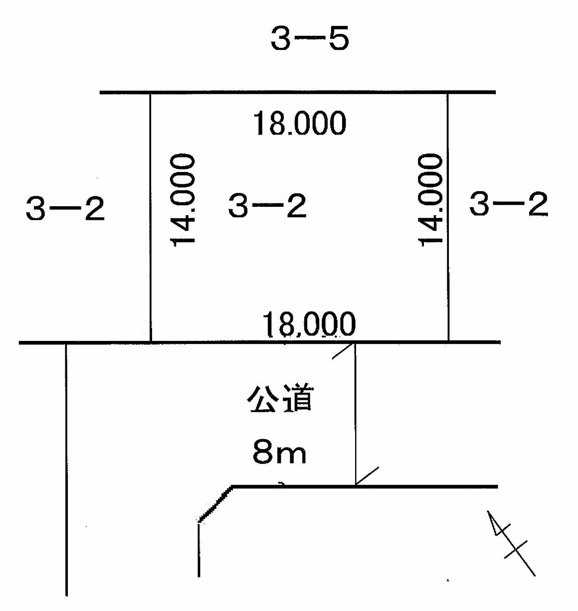 北見市南町1　中古住宅の区画図|南側8ｍの公道に18ｍ接しています。通り抜け車両が少なく静かな環境です。
