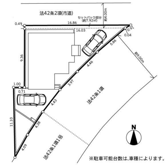 横浜市都筑区折本町　新築戸建【仲介手数料無料】カースペース2台の区画図