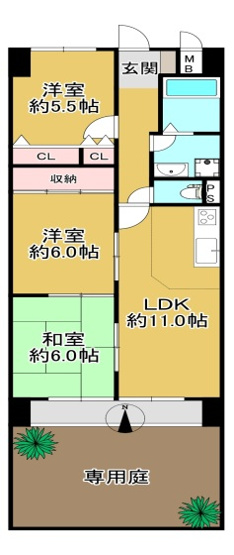 【間取り】 | ベル・アーバニティ加古川Ⅱ　1階 | 3LDKです。
