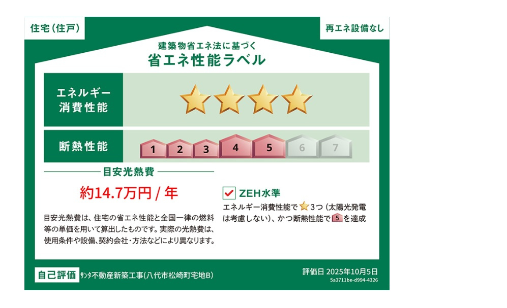 八代市松崎町新築平屋B号地の省エネ性能ラベル