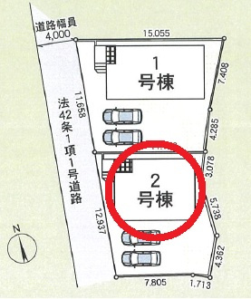 西尾市中畑町第3　新築分譲住宅　全2棟　2号棟の区画図