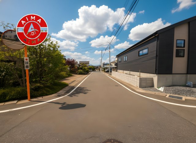 大野城市若草2丁目第2-1棟（1号棟）の前面道路含む現地写真|前面道路は閑静な住宅地をはしる車通りの少ない道路。お車の出し入れが苦手なママや小さなお子様にも安心ですね。しっかり舗装もされているので、ベビーカーや自転車で通っても快適に通行できます。