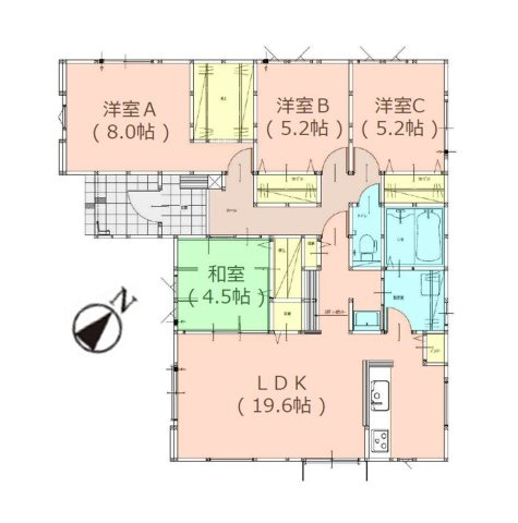 大野城市若草2丁目第2-1棟（1号棟）の間取り|全居室収納付きで便利です。