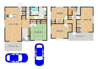 【間取り】 | 北野田　中古戸建 | 団らんの場なLDには明るいサンルーム付きです♪