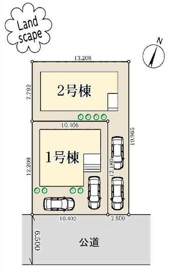 横浜市青葉区鴨志田町 新築戸建て【仲介手数料無料】カースペース2台の区画図
