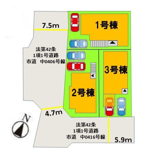 【区画図】 | 大野城市中1丁目3期　1号棟（全3棟）【仲介手数料無料・0円】 | 区画図です。1号棟