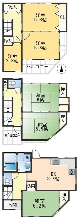 吹田市岸部北4丁目　中古戸建の間取り