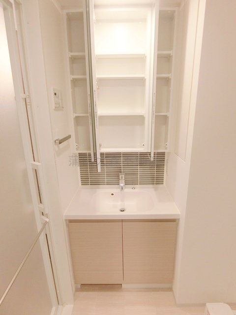 スタイリオ池上SOUTHスタイリオイケガミサウスの洗面所|独立洗面台　洗面脱衣所　3面鏡　鏡内収納スペース付き